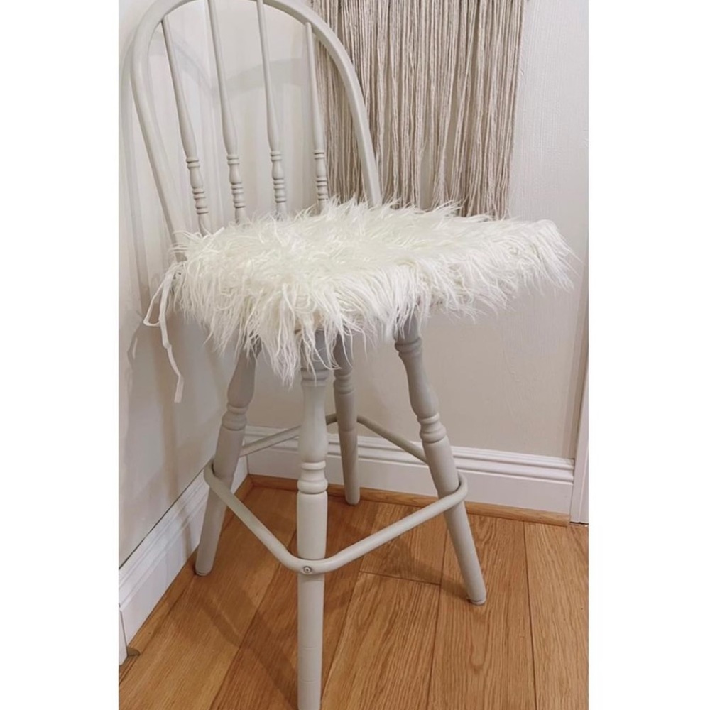 Set of 2 Ivory faux fur chair cushions